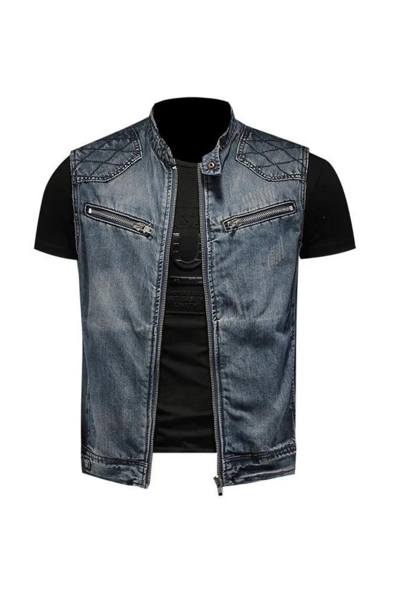 Mens Denim Design Retor Jackets Men Streetwear Ripped Hole Punk Jean Waistcoats Clothing