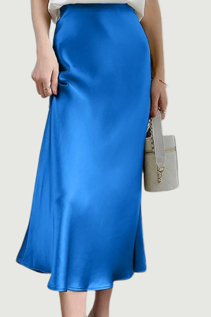 Elegant Women Party Satin Skirts Summer High Waist Solid Midi Skirt Female Holiday Work