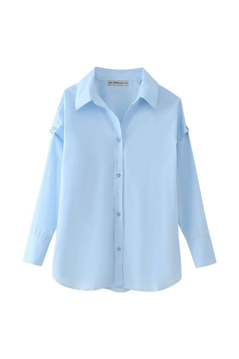 Casual Women Blouse Solid Detachable Sleeves Turn-down Collar Single Breasted Blouse