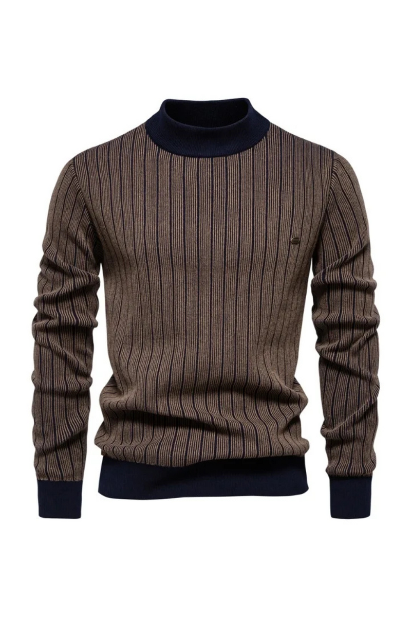 Autumn Winter Men Pullover Knit Sweaters Turtlenecks Slim Striped Casual Pullovers Outwear