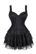 Black Corset Dress Gothic Skirts Corset Bustier With Straps Suspenders Zip Costume Party