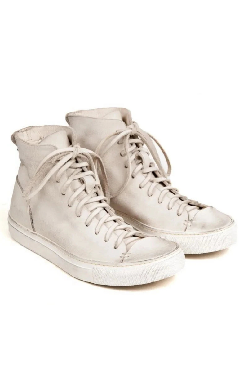 Genuine Leather Men High-Top Shoes Lace Up Platform White Sneakers Handmade Casual Shoes