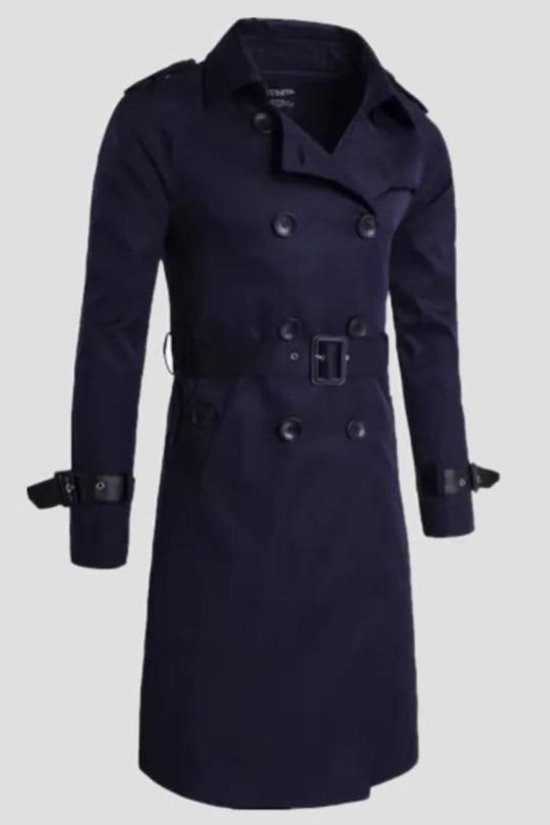 Mens Spring Autumn Windbreak Overcoat Long Trench Coats with Belt Male Pea Coat Double Breasted