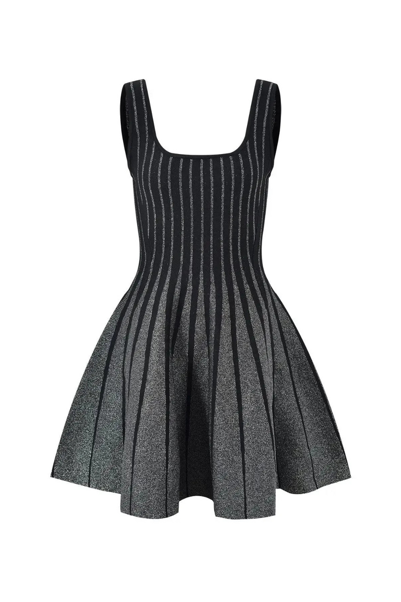 Autumn Style Lady Sleeveless O-neckline Women Mini Short Knitted A-line Striped Dress