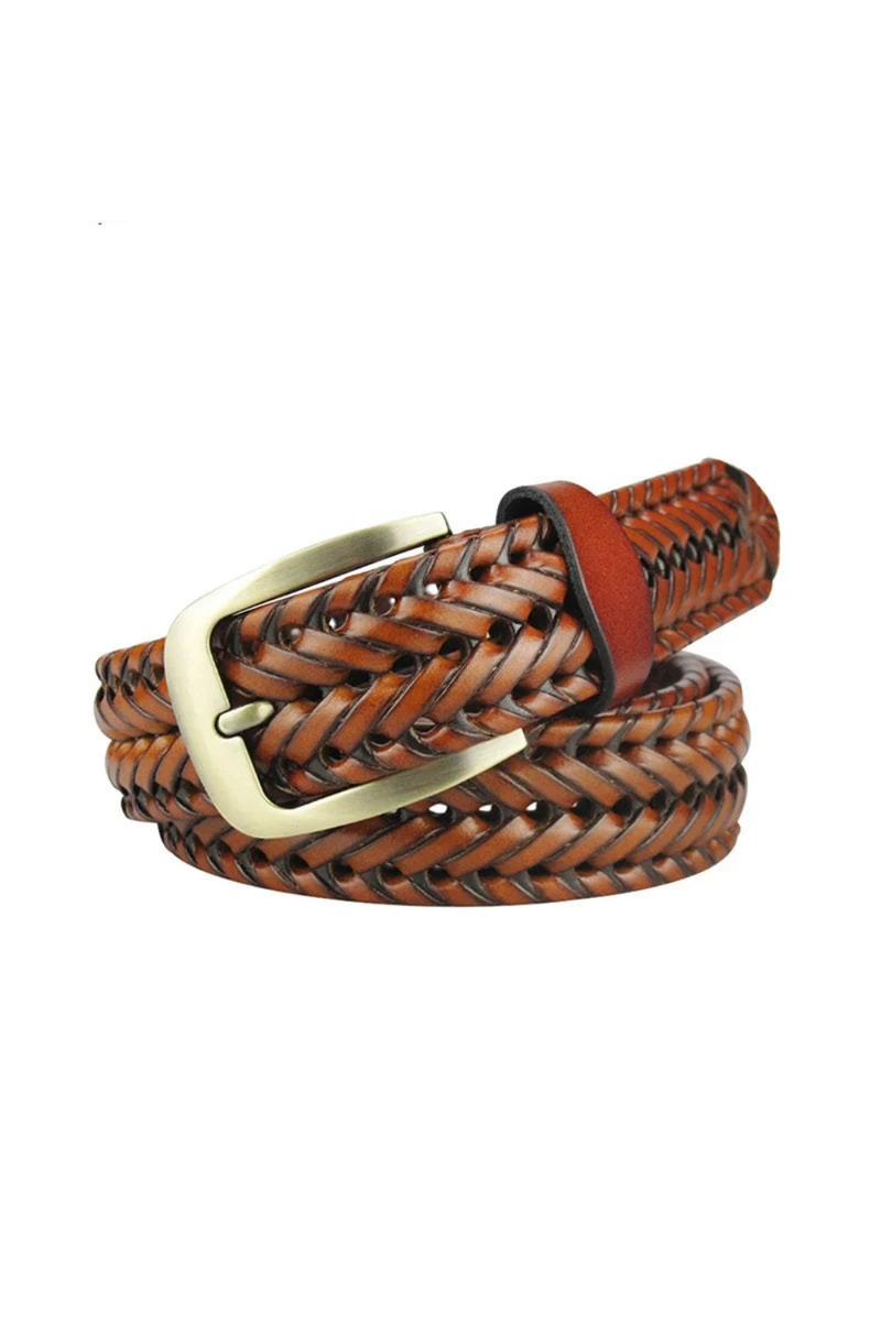 Men Braided Belt Woven Leather Belts Waist Strap Casual Belt Pin Buckle Male Belt for Jeans