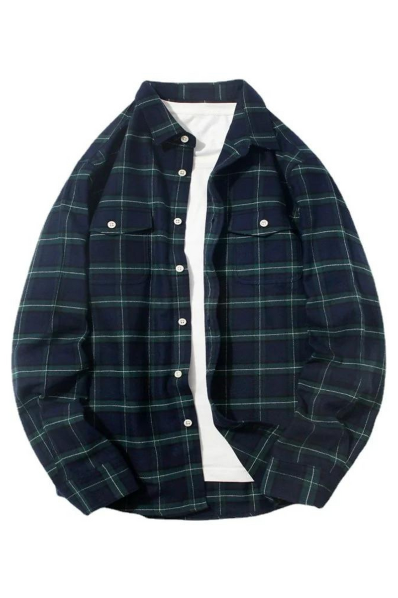 Autumn Flannel Plaid Oversize Shirt Men