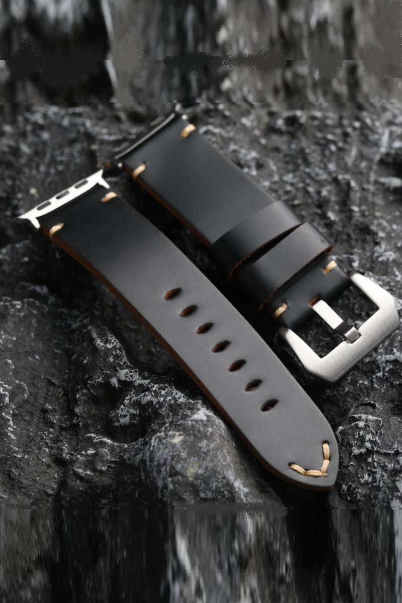 Suitable For Handmade Italian Patent Leather Strap Tough Style Black Apple Watch Ultra