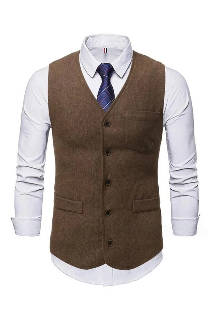 Men's Suit Vest V Neck Wool Business Casual Gentleman Groom Best Man Vests Party Coat Sleeveless Jacket