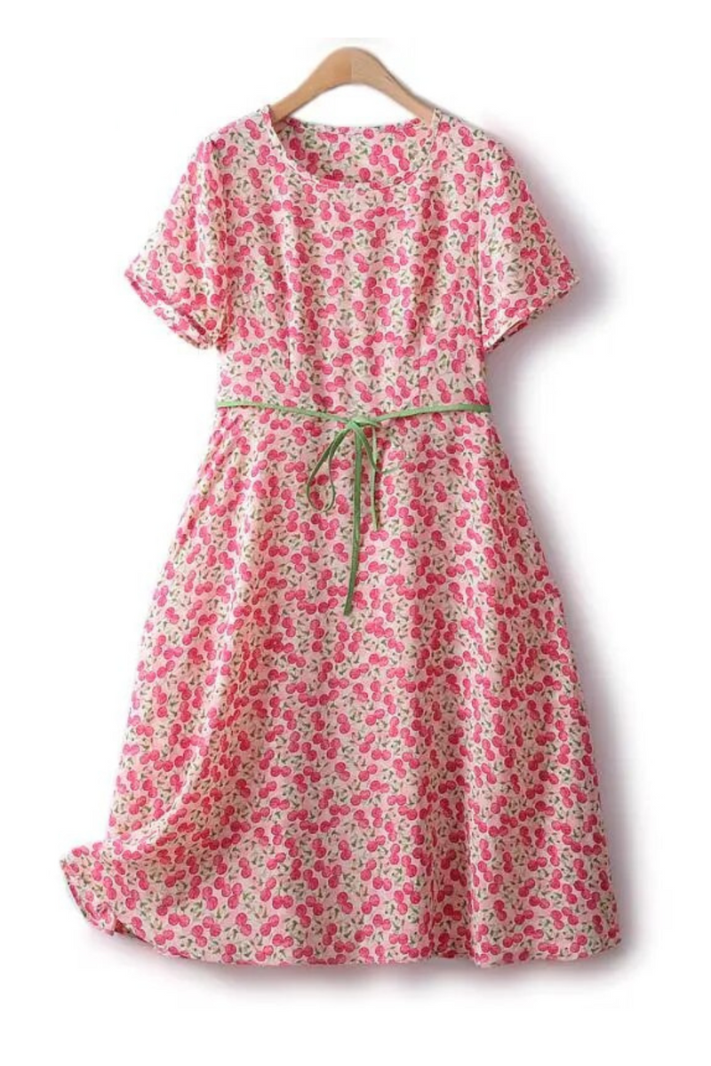 Summer Elegant Women Sweet Cherry Pattern Swing Chiffon Dress