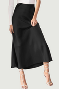 Elegant Women Party Satin Skirts Summer High Waist Solid Midi Skirt Female Holiday Work