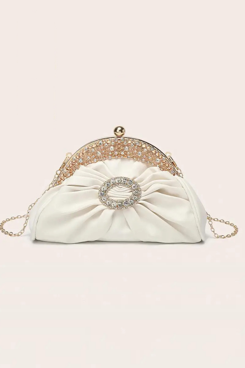 Soft Pleated Women Evening Handbag Crystal Diamond Shiny Clutches Bag Elegant Lady