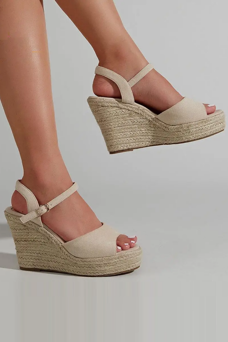 Spring Summer Straw Sandals Europe Style Retro Wedge High Heeled Women's Single Shoes One Buckle