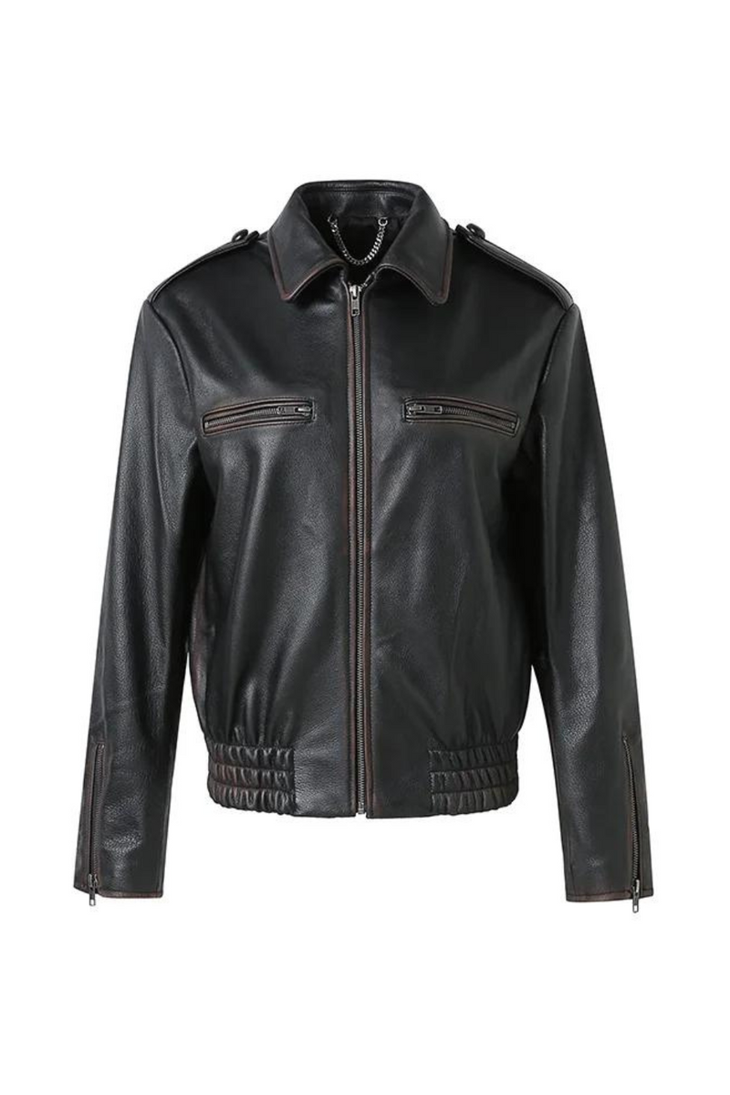 Genuine Leather Moto Jacket Coat Lady Biker Bomber Jacket