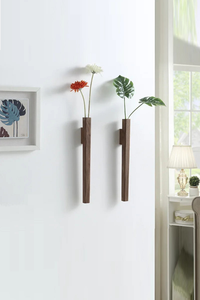 Home wall decoration porch wall hanging vase living room bohemian style wooden solid wood flower