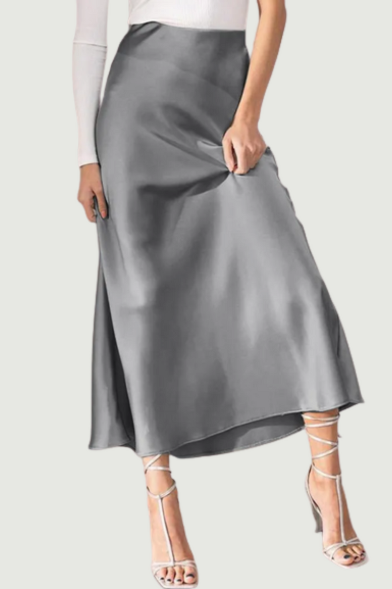 Elegant Women Party Satin Skirts Summer High Waist Solid Midi Skirt Female Holiday Work