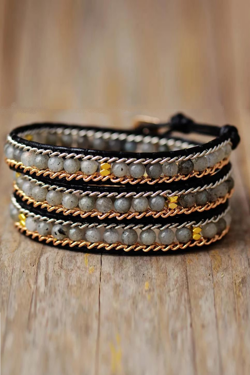 Stones Leather Wrap Bracelet Spirit Labradorite Chains Bohemia Beads Bracelet Designer Jewelry