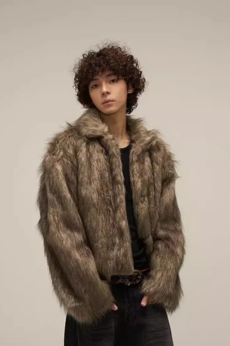 Winter Short Thick Warm Soft Faux Fur Coat Men Fluffy Jackets