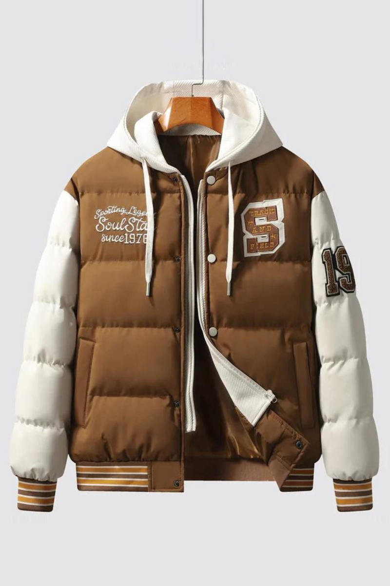 Winter Warm Cotton-padded  Varsity Jacket Thickened American Street Hooded Cotton-padded Jacket Men