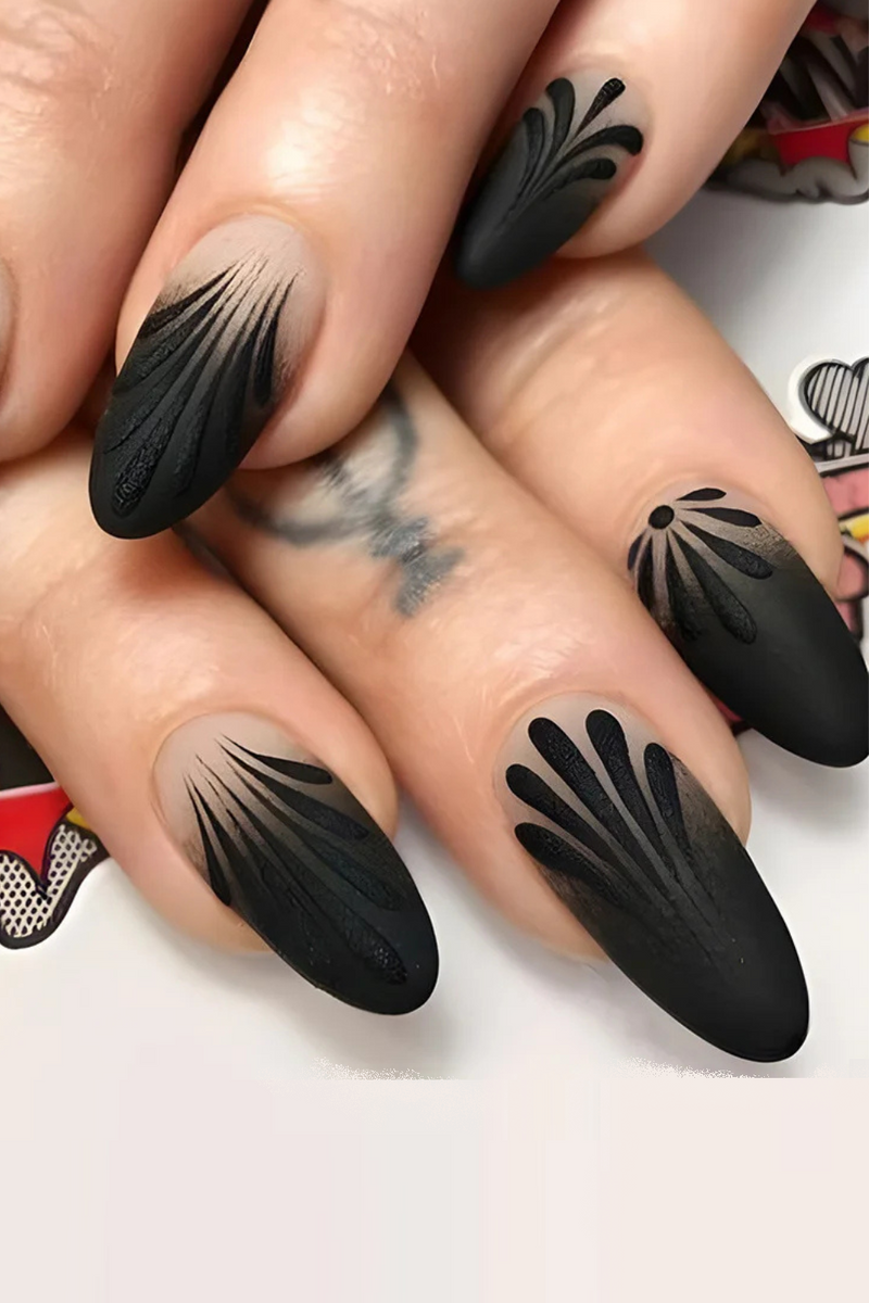 Matte Black Nails Sweet Cool Spice Girls Style Press on Nails Wearable Detachable European Almond