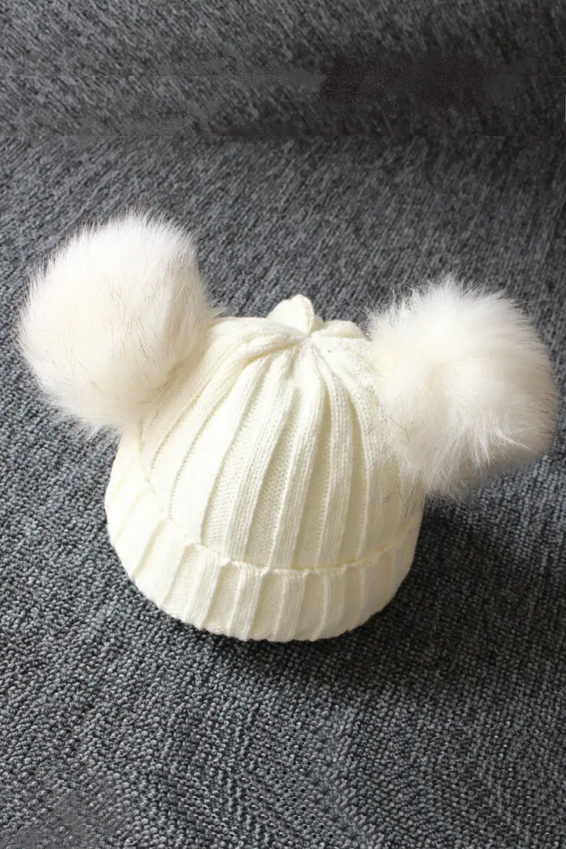 Toddler Newborn Baby Kids Girls Boys Knit Hat Winter Warm Furry Balls Pompom Solid  Cute Lovely Beanie Cap