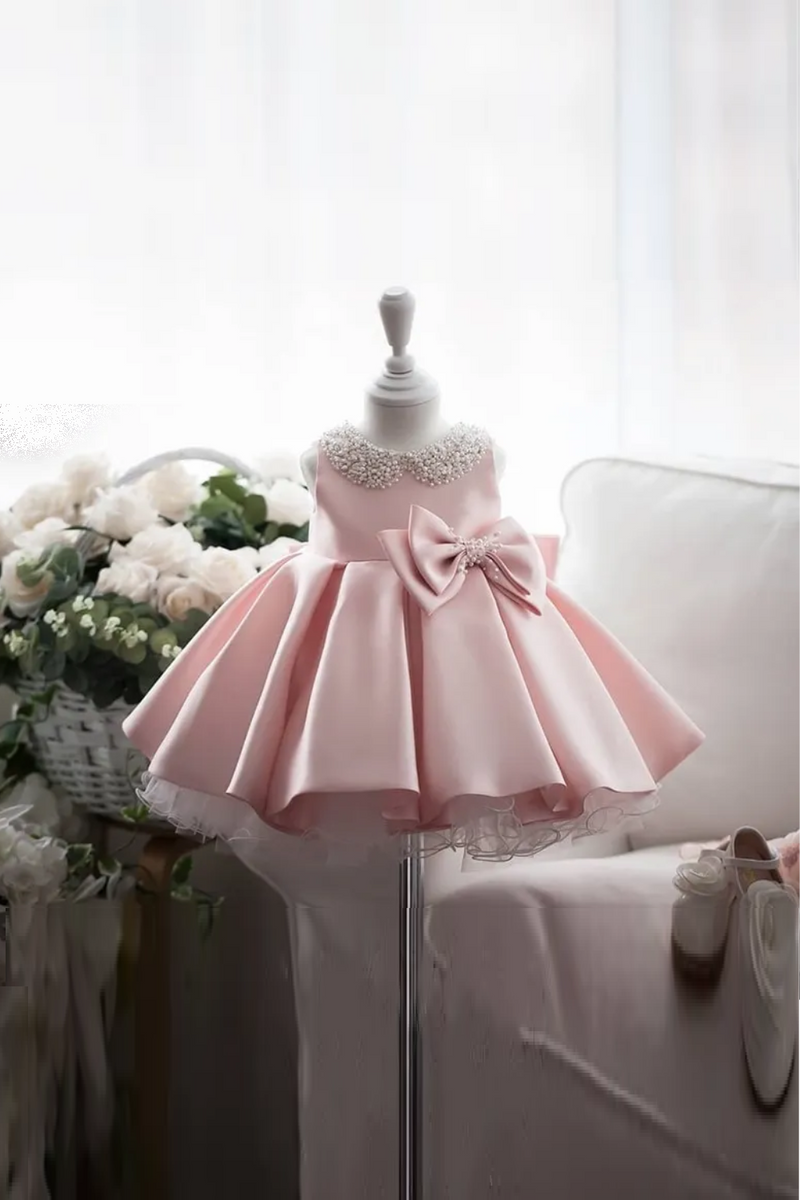 Baby Girl Princess Dress Pearl Collar Infant Toddler Girl Birthday Ball Gown Baby Clothes