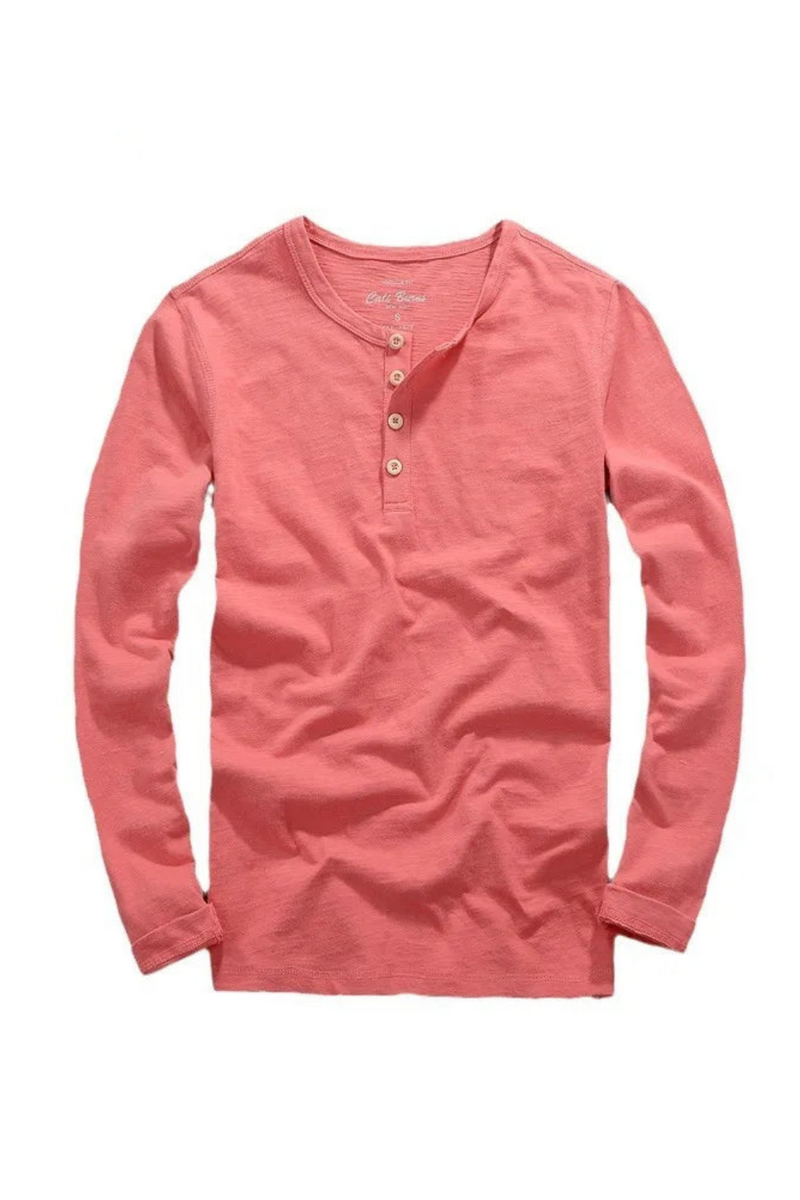 Men's Autumn Cotton T-shirt Henry Collar Simple Basic Slim Soft Cozy Premium Casual Tops