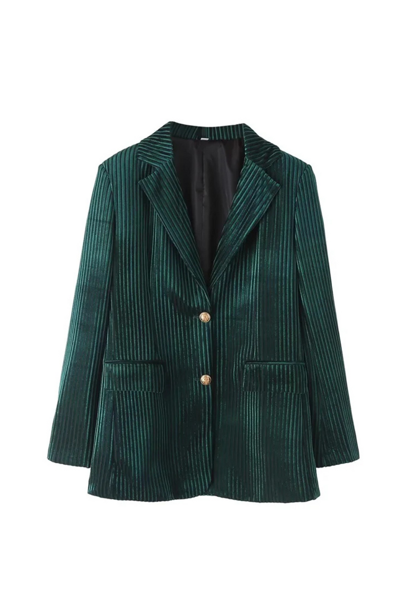 Winter Women's Velvet Striped Suit Jacket Office Lady Flap Breasted Blazer Top