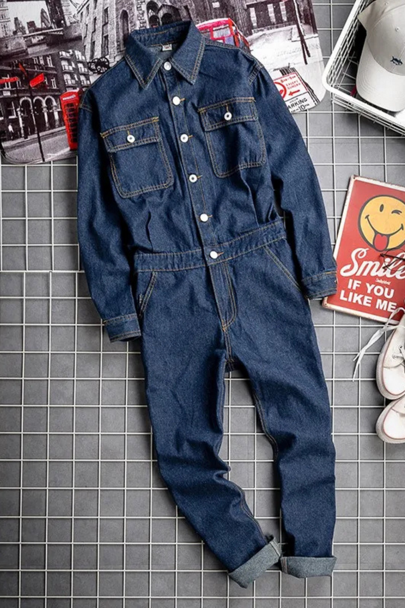 Safari Men Autumn One Piece Denim Overalls Casual Jeans Jumpsuit