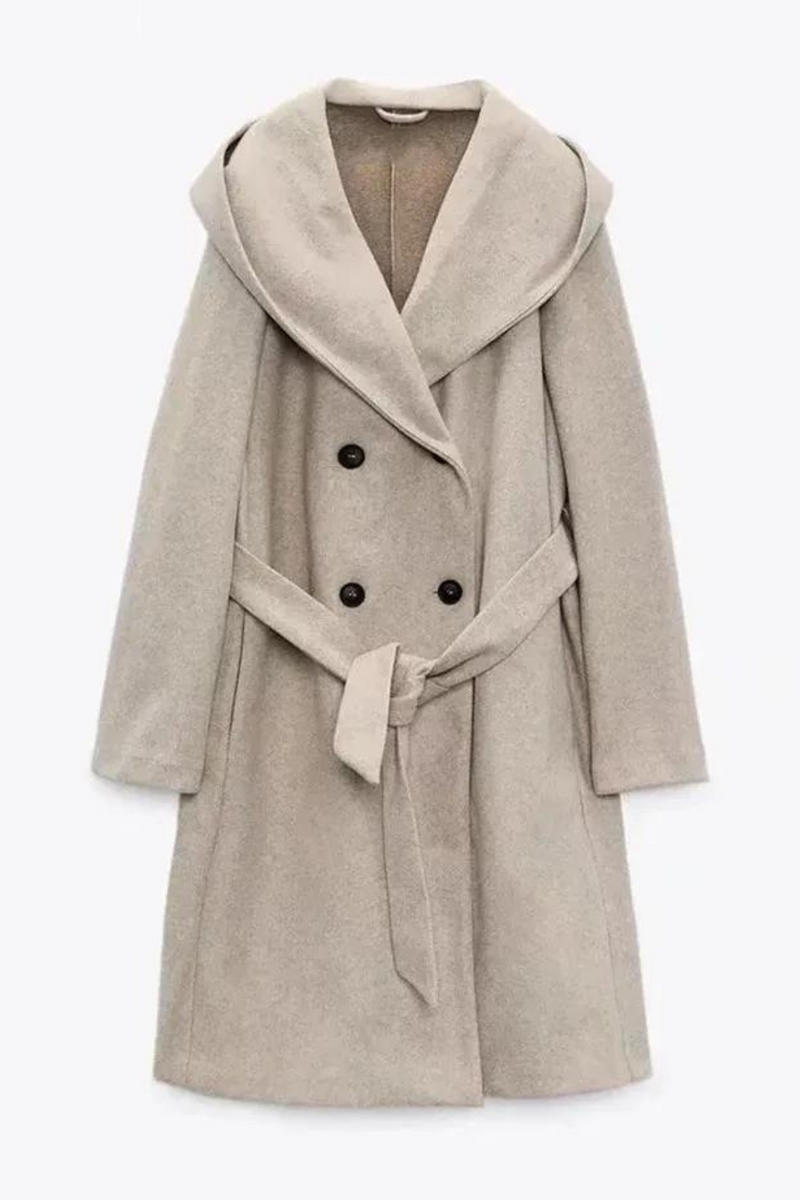 Solid Belt Decorate Elegant Casual Long Hooded Coat Trench Women Jacket