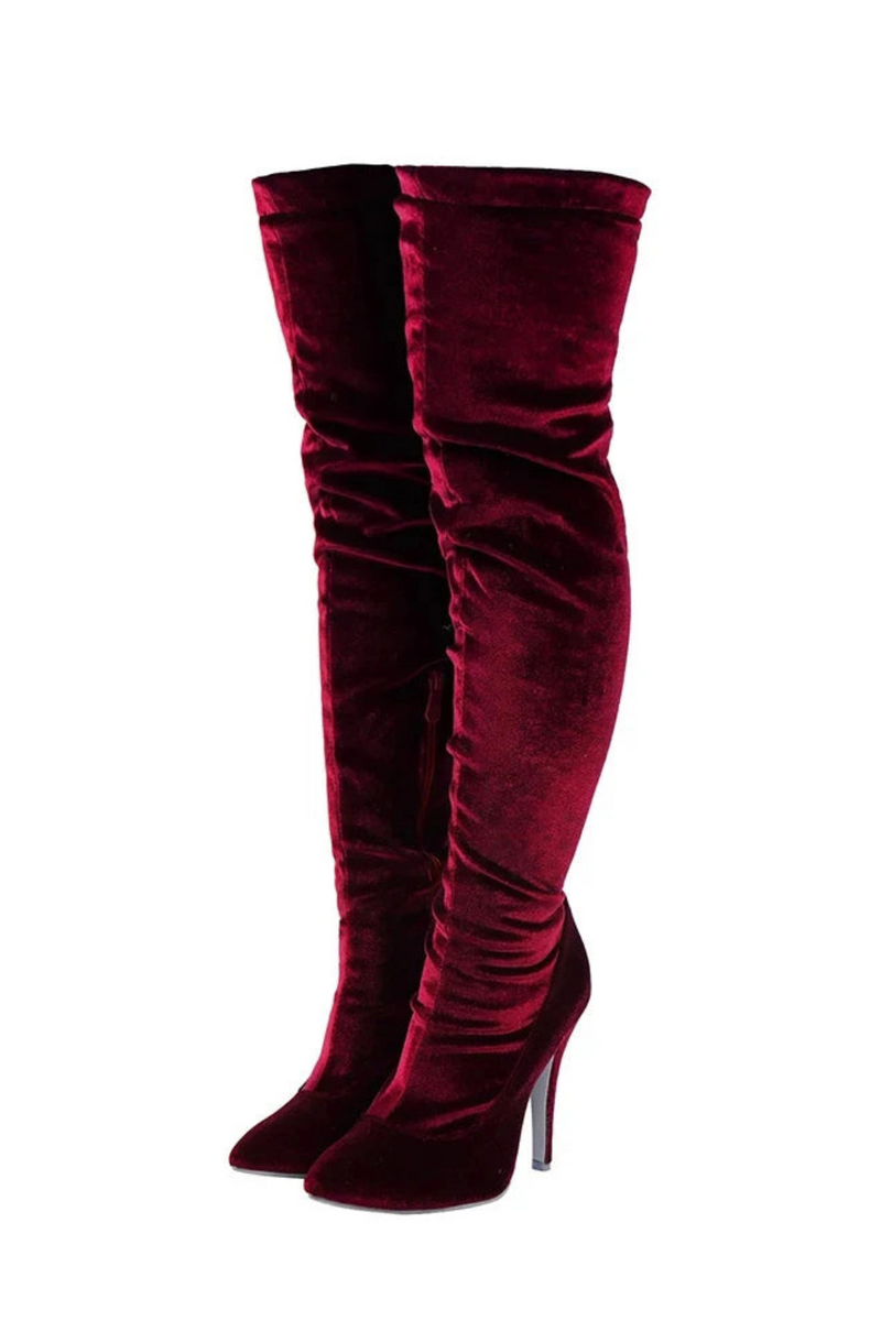 Velvet Long Boots For Women Spring Autumn Over Knee Shoes Toe Heels Elastic Thigh Boots