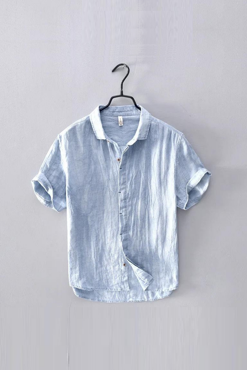 Linen Men's Shirt Oxford Spinning Solid Short Shirt Thin Casual Short-Sleeved Shirt