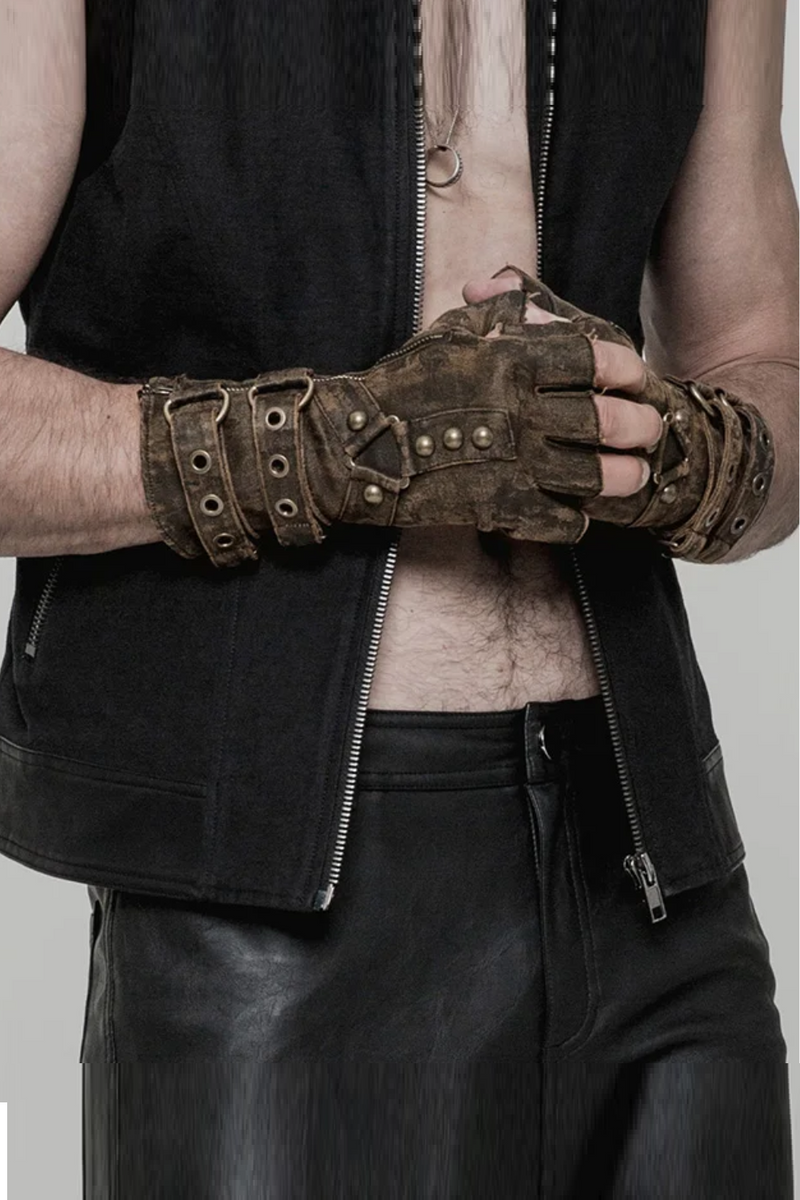 Men Cosplay Retro Gloves Steampunk Men Arm Guard Rivet Gloves Belt Buckle Adjustable