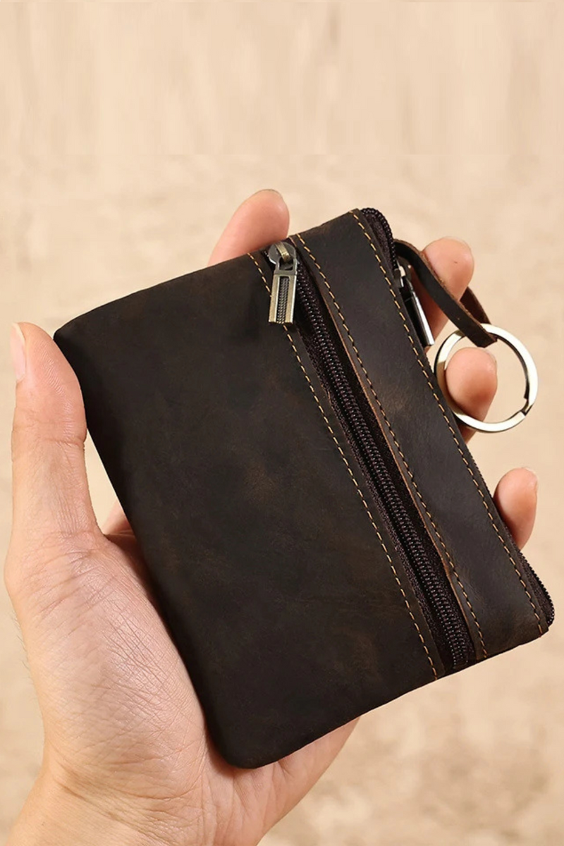 Leather Men Coin Purse Genuine Leather Zipper Coin Wallet Retro Small Money Bag