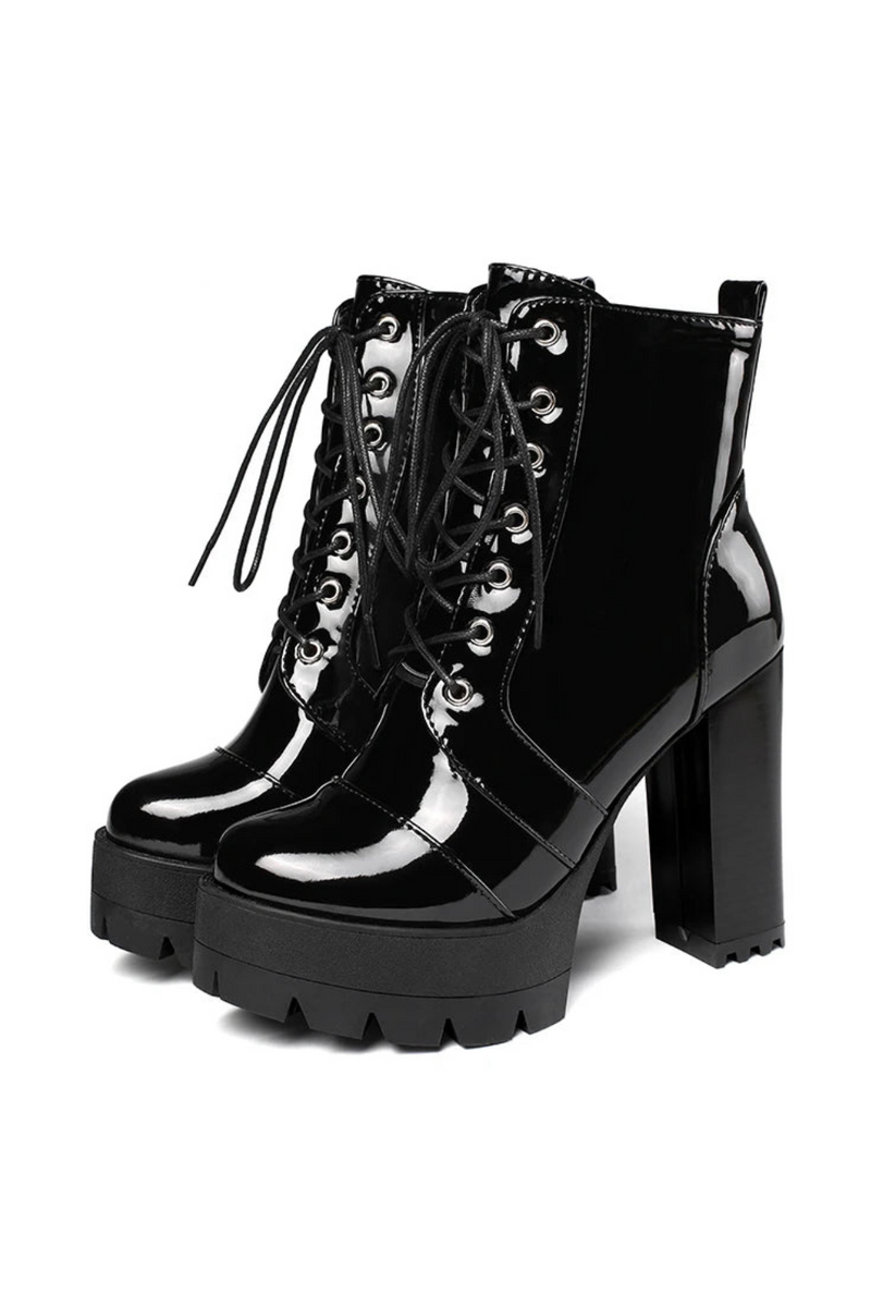 Heeled Female Patent Leather Boots Women Short Boots Gothic Women Shoes