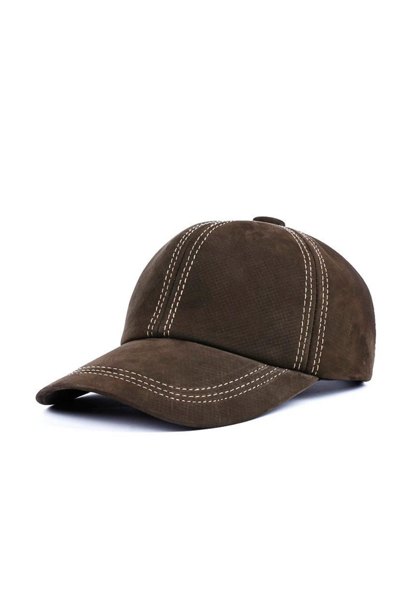 Autumn Genuine Leather Baseball Caps Men Casual Checkered Suture Single Dome Hat