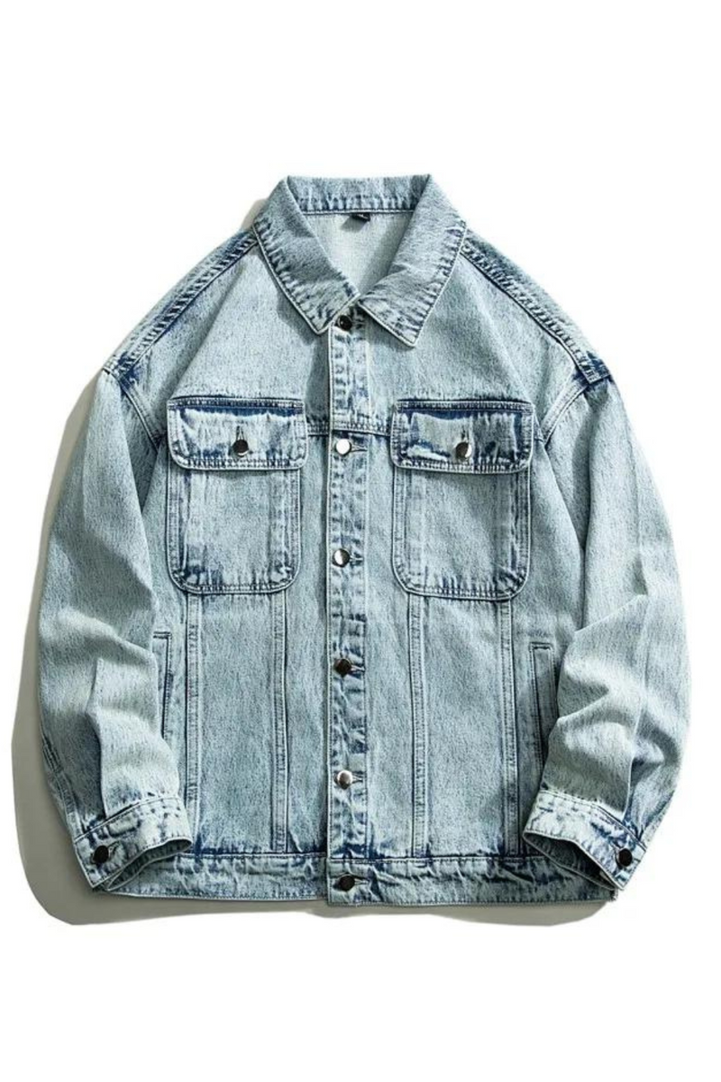 Autumn Jacket Fit Out Washed Cartoon Bear Retro Denim Jacket Men