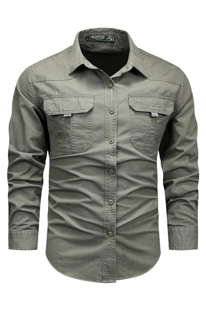 Casual Green Cargo Military Shirt Men Spring Autumn