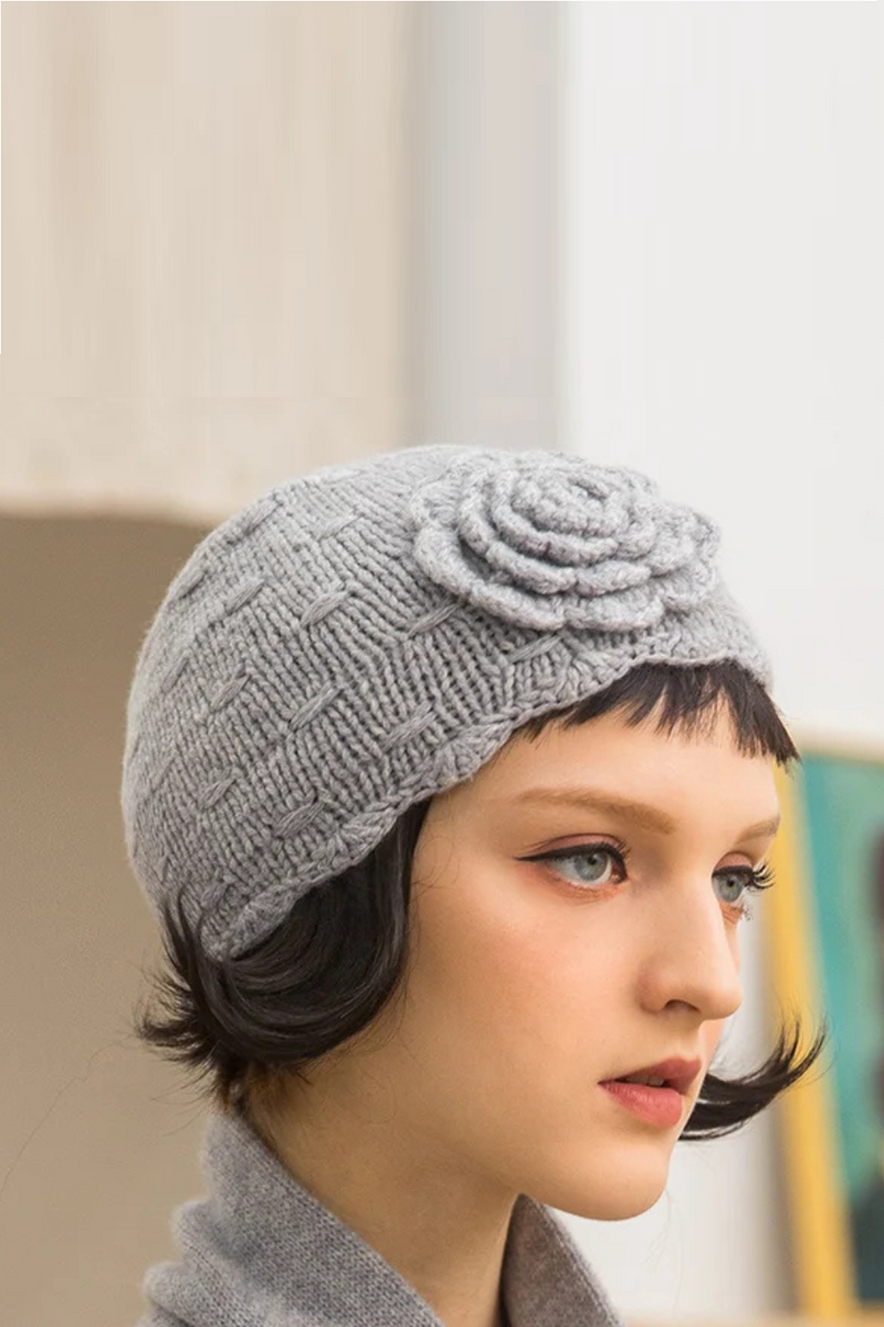 Hand-knitted Flower Wool Skullies Cap Autumn Winter Women Beanie Hat Ladies Beanies Hats