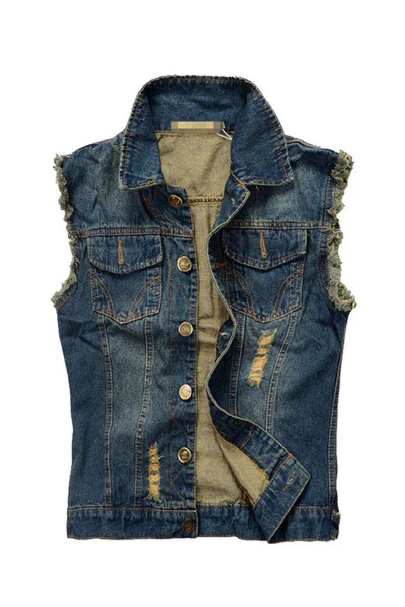 Summer Men Ripped Denim Vest Male waistcoat Man Retro Sleeveless Jacket