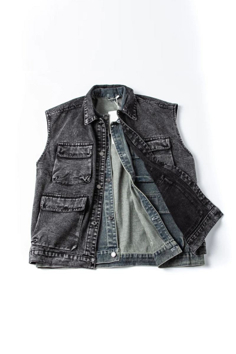 Denim Vest Men Spring Autumn Retro Waistcoat Casual Lapel Top Couple  Vest Jacket