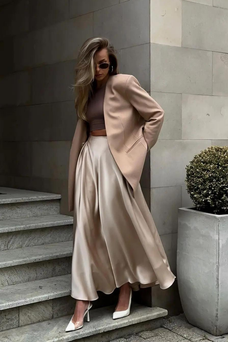 Elegant Satin Loose Women Skirt Streetwear Classic Long Skirt Female Skirt