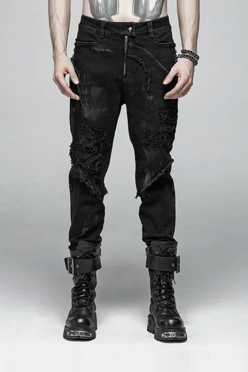 Men's Punk Rock Broken Gothic Casual Male Motocycle Denim Pants