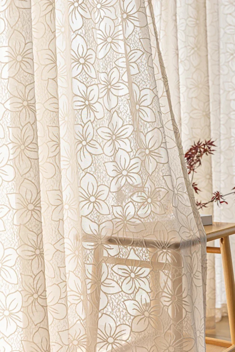 Living Room Curtain Cream Beige Bedroom Decorative Curtains Floral Pattern Light-transmitting Study Curtains