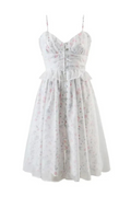 Princess White Floral Ball Gown Sling Organza Dress Women Buttons Slit Spliced Wood ears Swing Midi Fairy