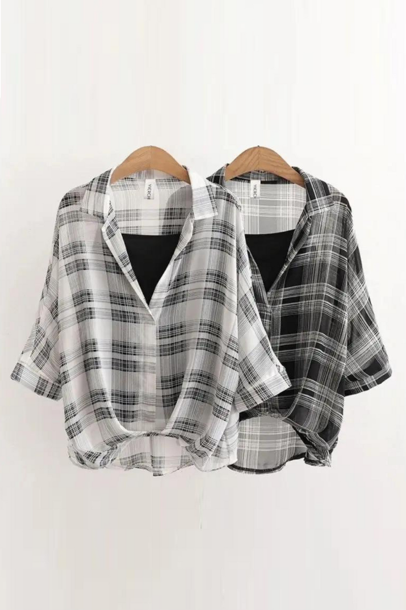 Striped Plaid Loose Black Vest Two Piece Set Women Blouse Shirt Female Clothing Tops