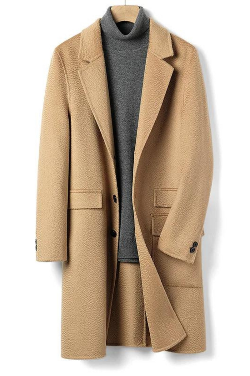 Wool long Camel black slim suit collar Men winter thicken Overcoat Father topcoat