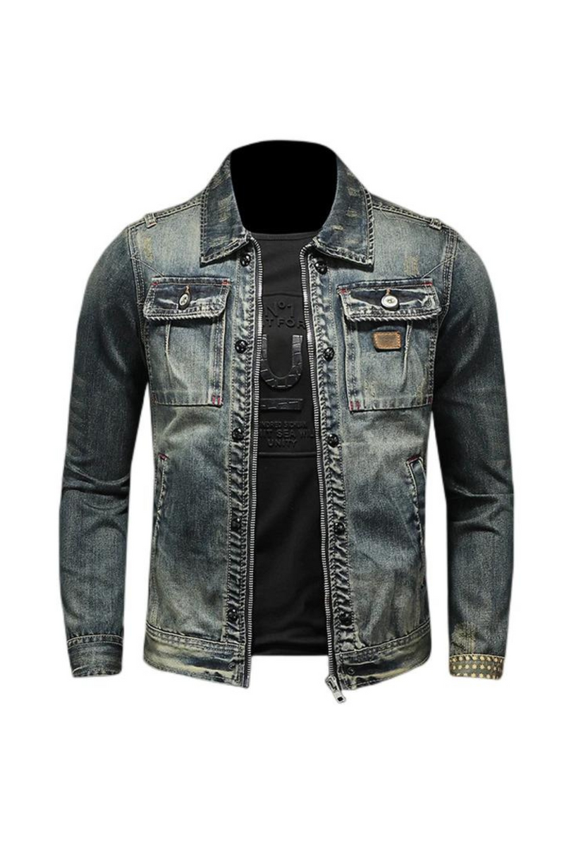 Men Retro Denim Jackets Motorcycle Jean Coats Outerwear for Male