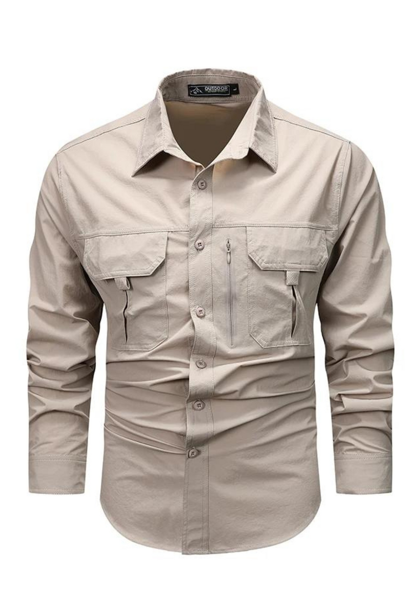 Casual Green Cargo Military Shirt Men Long Sleeve Spring Autumn Blouse