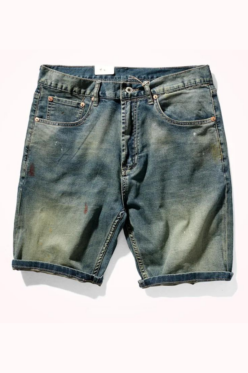 Summer American Retro Thin Denim Shorts Men's Capris Washed Old Cat Beard Middle Waist Straight Knee Length Pants