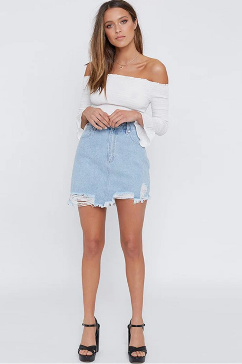 Tassel Skirt Denim Women Irregular Ripped Jeans Short Skirts High Waist